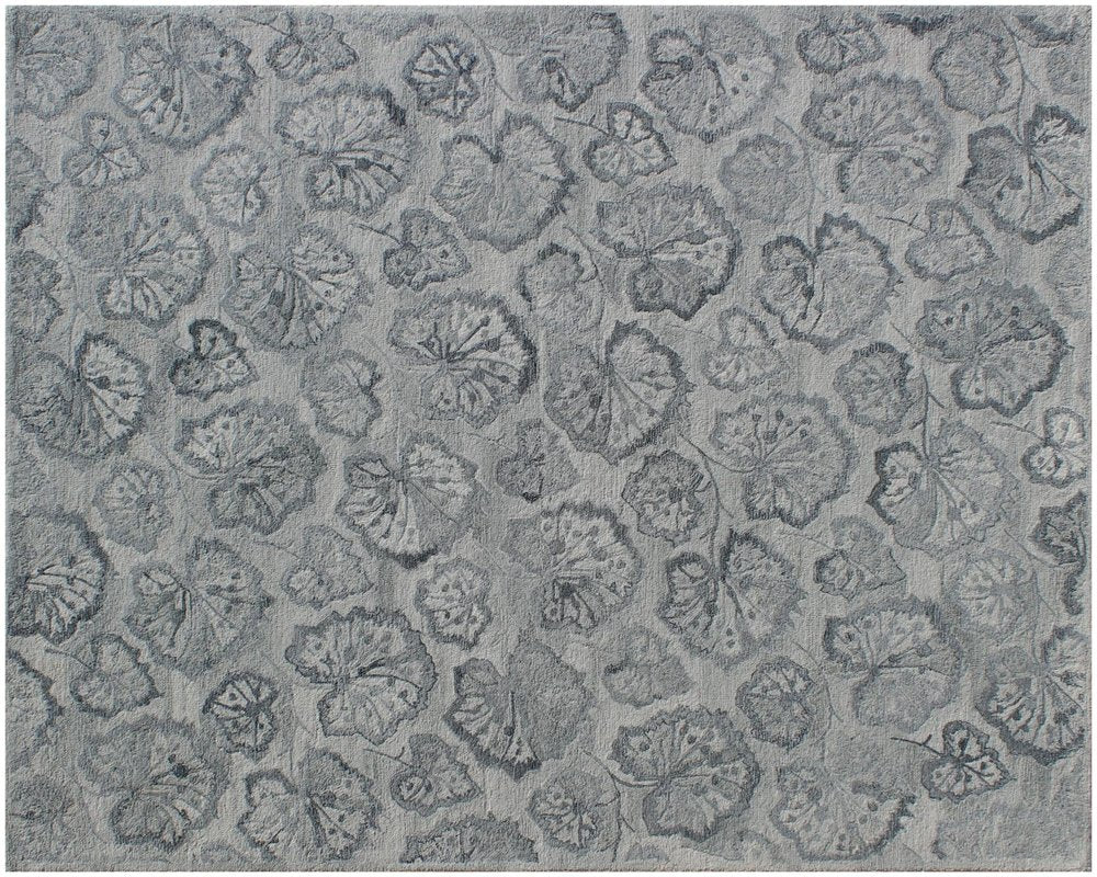 9' X 12' Silver Floral Hand Tufted Non Skid Area Rug