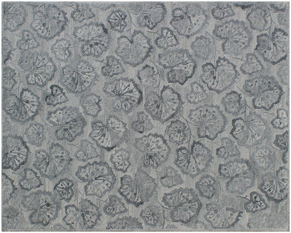 9' X 12' Silver Floral Hand Tufted Non Skid Area Rug
