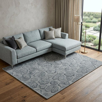 9' X 12' Silver Floral Hand Tufted Non Skid Area Rug