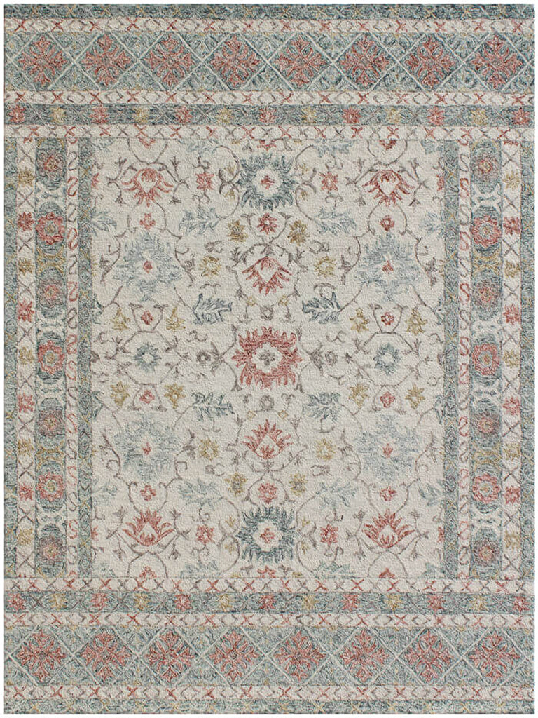 5' X 8' Ivory and Blue Wool Oriental Hand Tufted Non Skid Area Rug