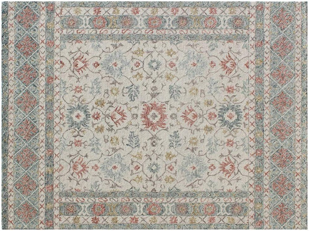 5' X 8' Ivory and Blue Wool Oriental Hand Tufted Non Skid Area Rug