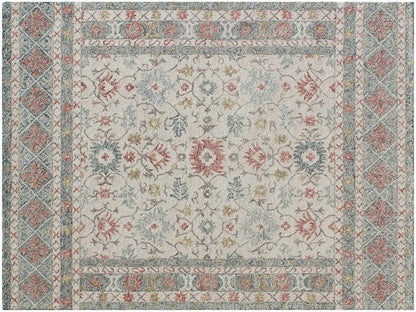 5' X 8' Ivory and Blue Wool Oriental Hand Tufted Non Skid Area Rug