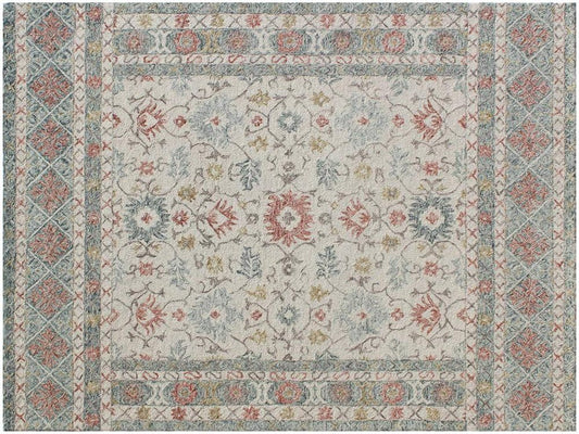 5' X 8' Ivory and Blue Wool Oriental Hand Tufted Non Skid Area Rug