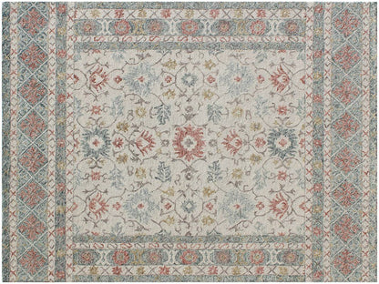 5' X 8' Ivory and Blue Wool Oriental Hand Tufted Non Skid Area Rug