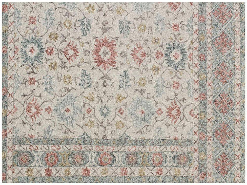 5' X 8' Ivory and Blue Wool Oriental Hand Tufted Non Skid Area Rug