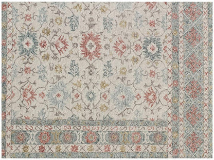 5' X 8' Ivory and Blue Wool Oriental Hand Tufted Non Skid Area Rug
