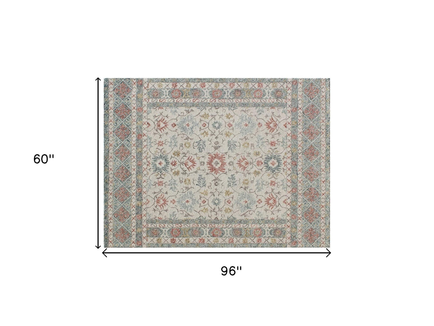 5' X 8' Ivory and Blue Wool Oriental Hand Tufted Non Skid Area Rug