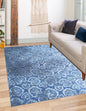 5' X 8' Denim Blue Wool Floral Hand Tufted Non Skid Area Rug