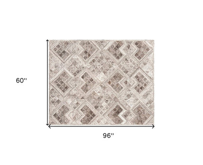 5' X 8' Silver Abstract Geometric Hand Tufted Non Skid Area Rug