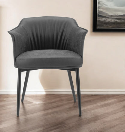 25" Charcoal And Black Faux Leather Distressed Arm Chair