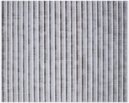 9' X 12' Brown and Ivory Striped Hand Loomed Area Rug