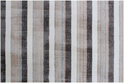 9' X 12' Brown and Ivory Striped Hand Loomed Area Rug
