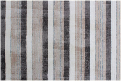 9' X 12' Brown and Ivory Striped Hand Loomed Area Rug
