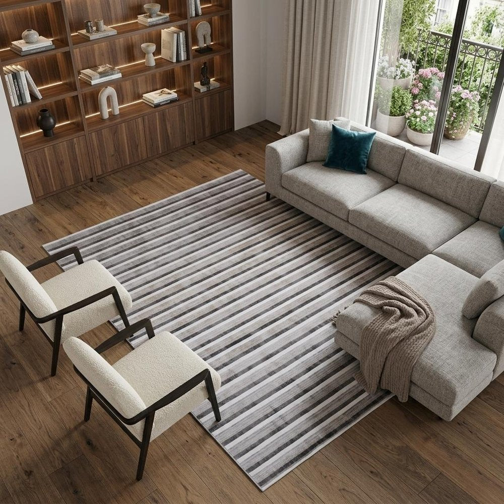 9' X 12' Brown and Ivory Striped Hand Loomed Area Rug