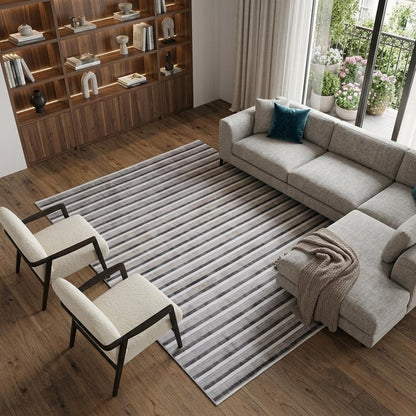 9' X 12' Brown and Ivory Striped Hand Loomed Area Rug