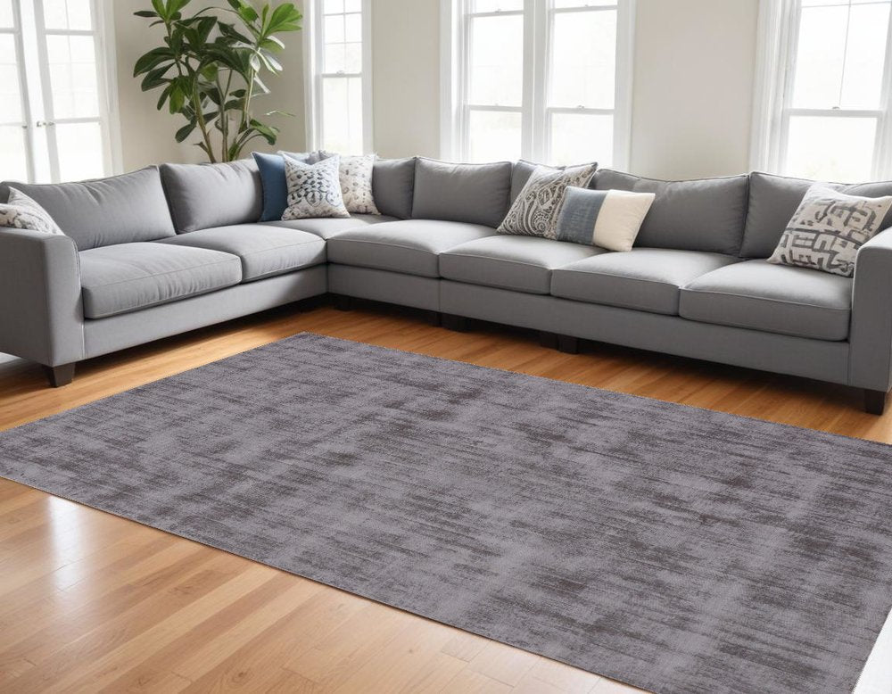 9' X 12' Dark Brown Hand Loomed Area Rug
