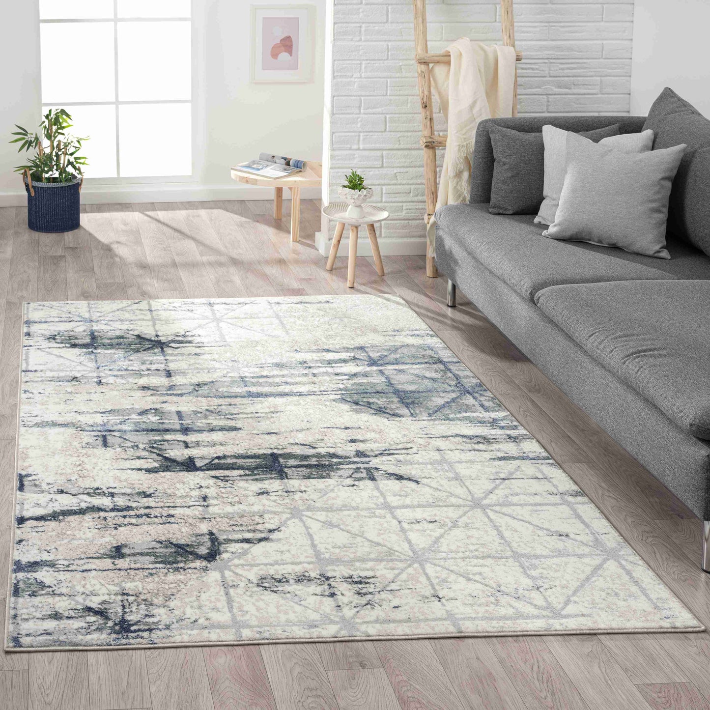 2' X 3' Blue and Gray Abstract Area Rug