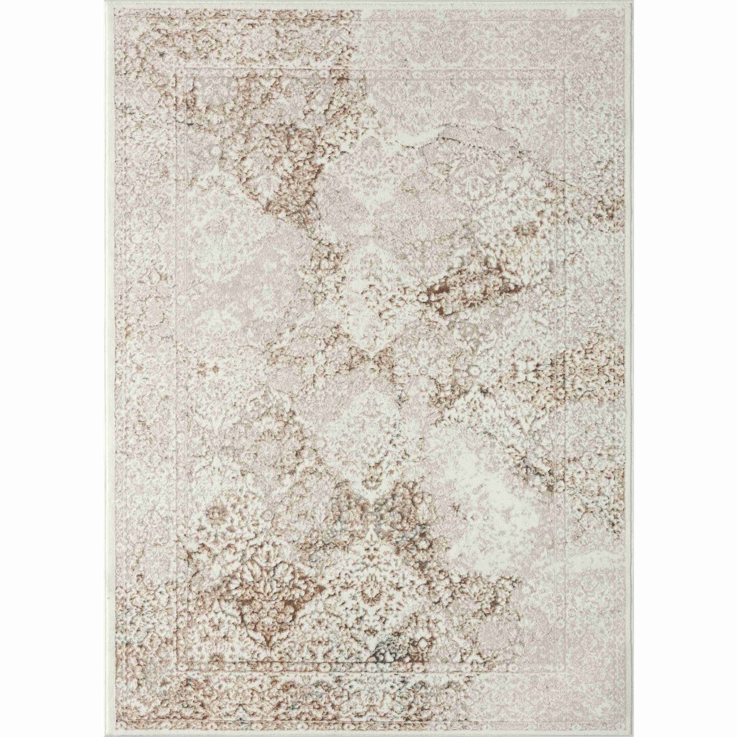 2' X 3' Beige and Ivory Damask Area Rug