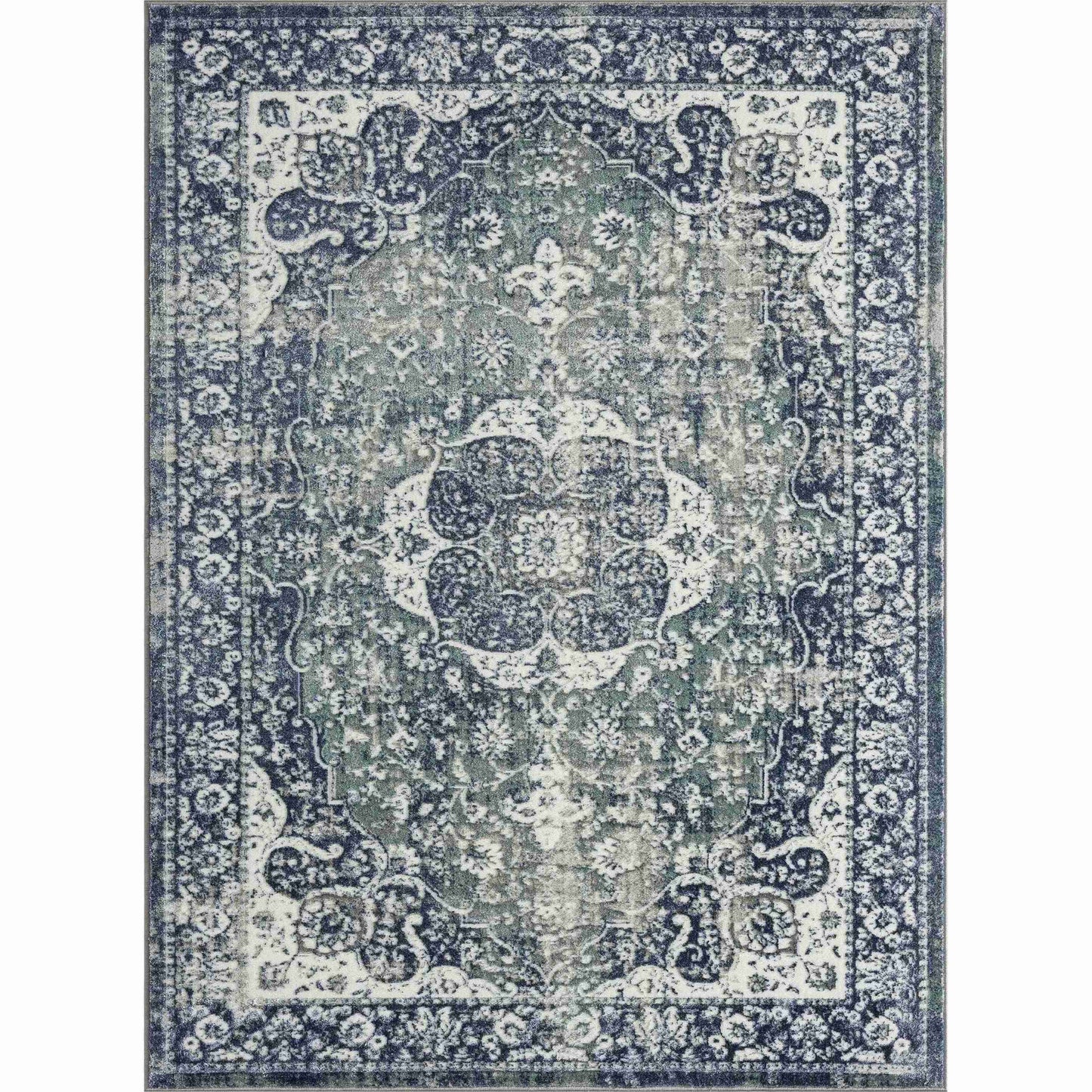 2' X 3' Blue and Ivory Floral Area Rug