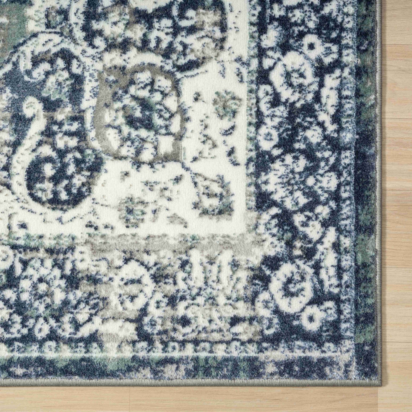 2' X 3' Blue and Ivory Floral Area Rug