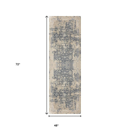 4' X 6' Gray and Beige Floral Area Rug