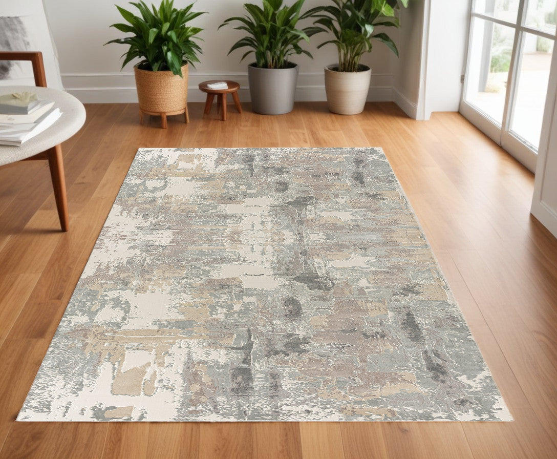 4' X 6' Beige and Gray Abstract Area Rug