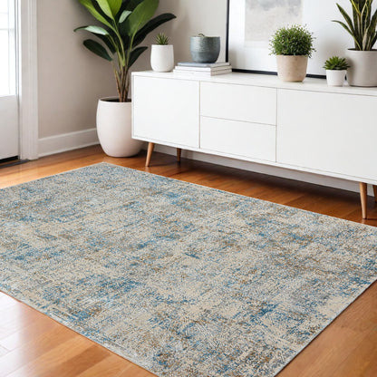 4' X 6' Blue and Gray Abstract Area Rug