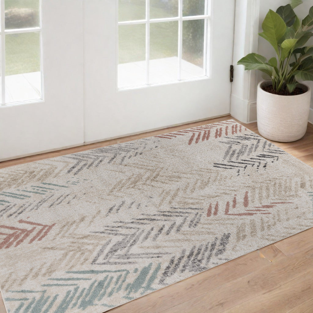 2' X 3' Beige and Ivory Abstract Area Rug