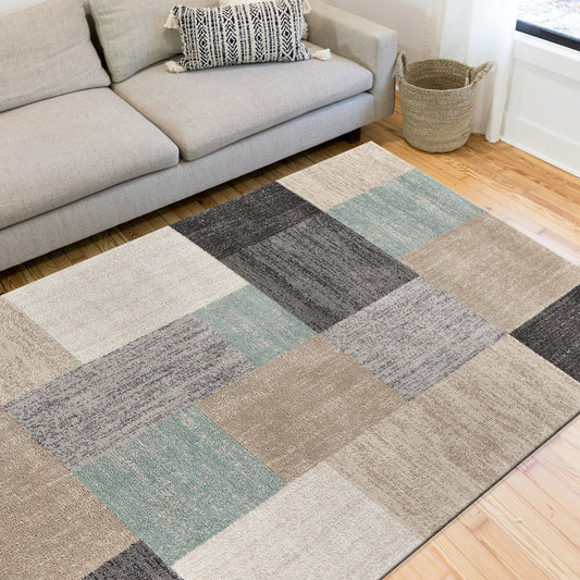 2' X 3' Beige and Blue Area Rug