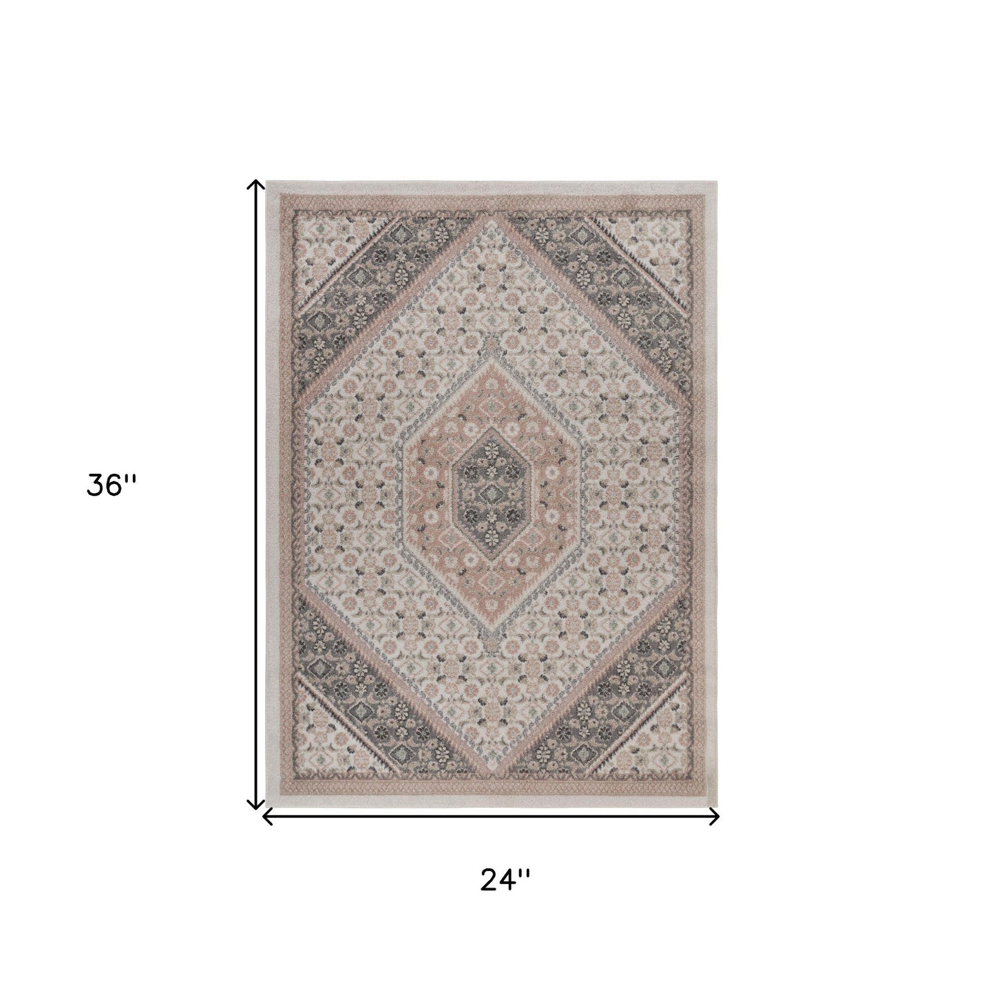 2' X 3' Pink and Ivory Medallion Area Rug