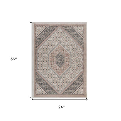 2' X 3' Pink and Ivory Medallion Area Rug