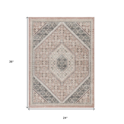 2' X 3' Pink and Ivory Medallion Area Rug