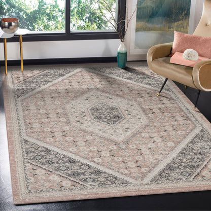 2' X 3' Pink and Ivory Medallion Area Rug