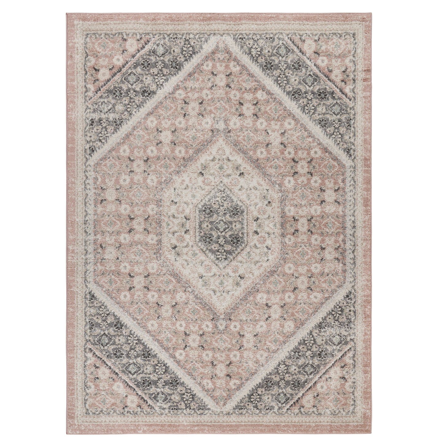 2' X 3' Pink and Ivory Medallion Area Rug