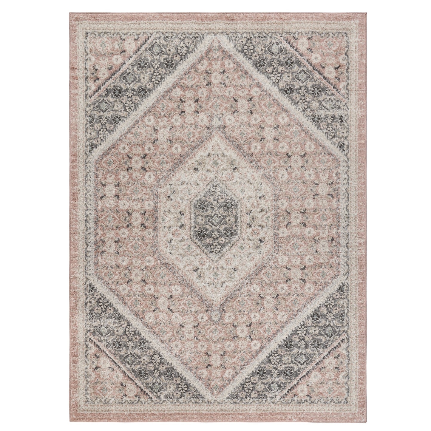 2' X 3' Pink and Ivory Medallion Area Rug