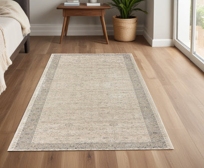 4' X 6' Beige and Gray Medallion Area Rug