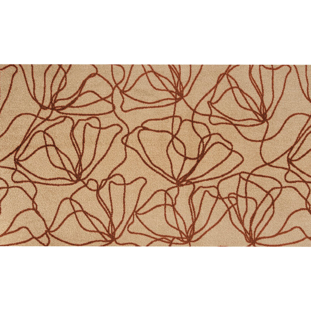 2' X 4' Beige and Bronze Abstract Floral Washable Area Rug With UV Protection