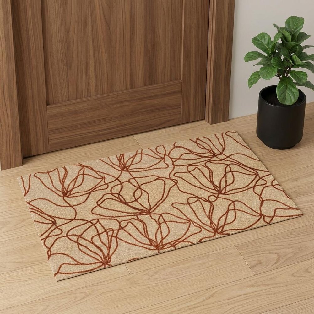 2' X 4' Beige And Bronze Floral Washable Area Rug With UV Protection