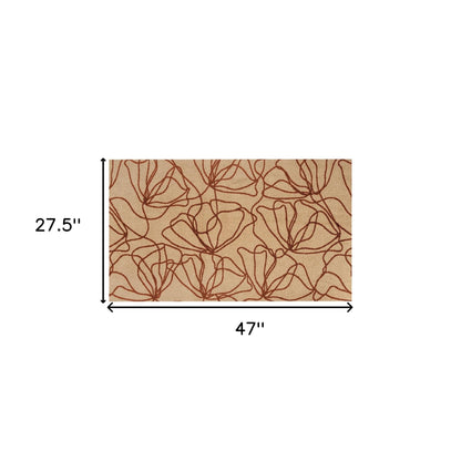 2' X 4' Beige and Bronze Abstract Floral Washable Area Rug With UV Protection