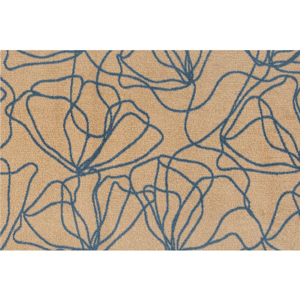 2' X 3' Beige And Blue Floral Washable Area Rug With UV Protection