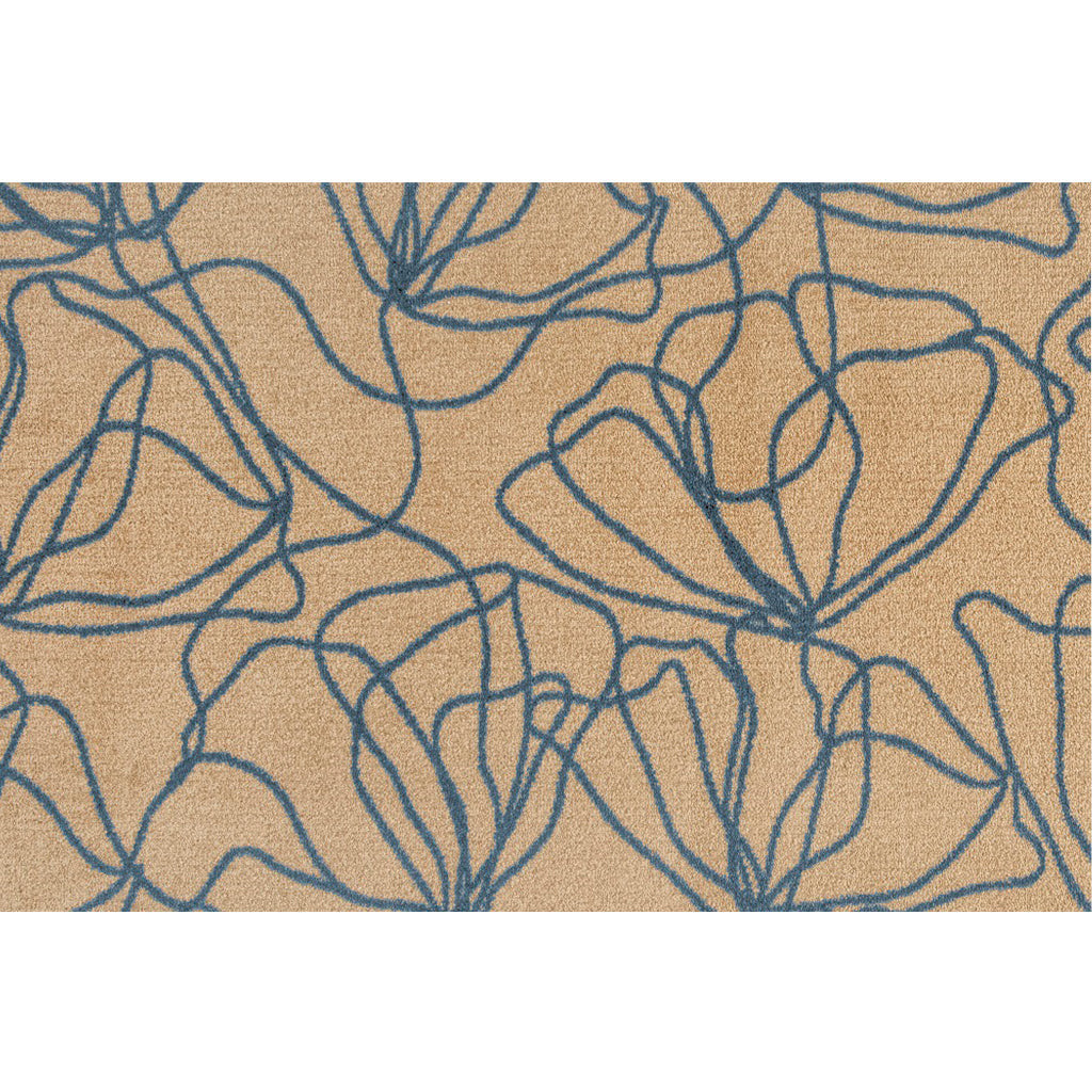 2' X 3' Beige and Blue Floral Washable Non Skid Area Rug With UV Protection