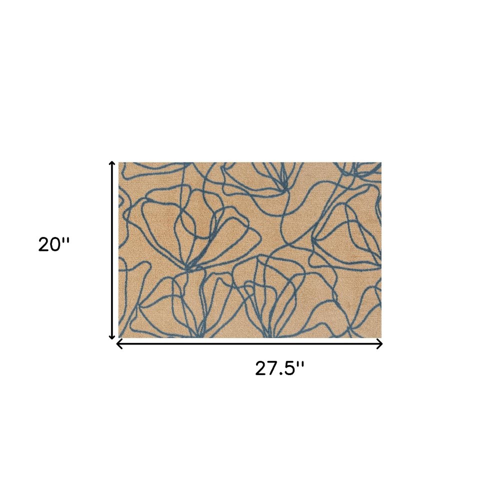 2' X 3' Beige And Blue Floral Washable Area Rug With UV Protection