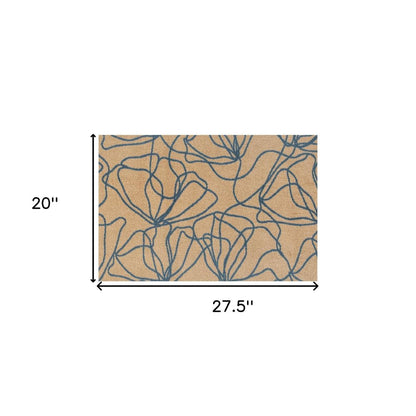 2' X 3' Beige And Blue Floral Washable Area Rug With UV Protection