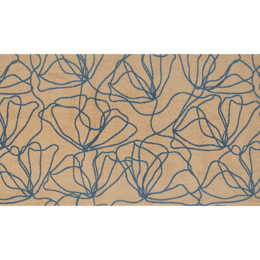 2' X 4' Beige and Blue Floral Washable Area Rug With UV Protection