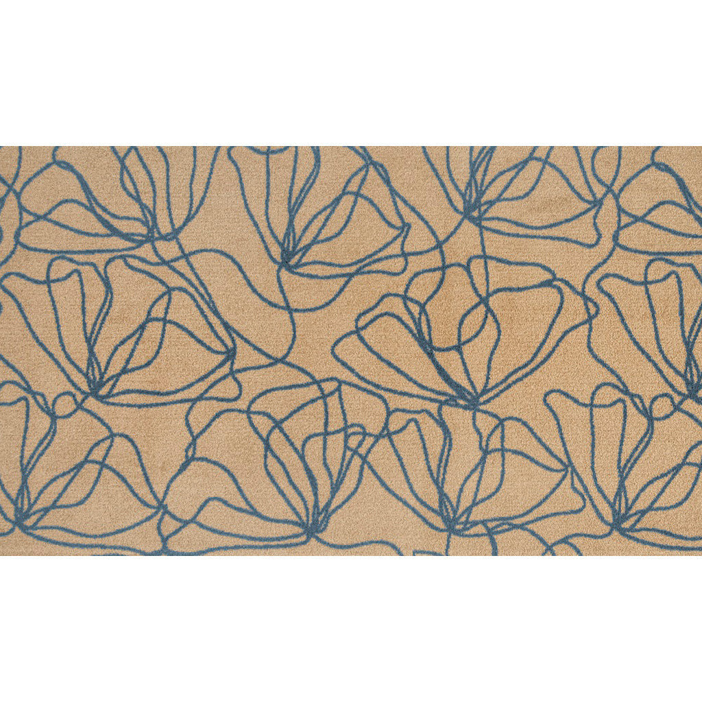 2' X 4' Beige and Blue Floral Washable Area Rug With UV Protection