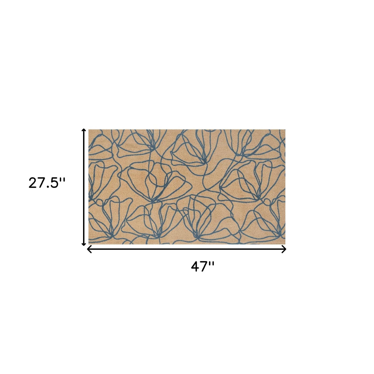 2' X 4' Beige and Blue Floral Washable Area Rug With UV Protection