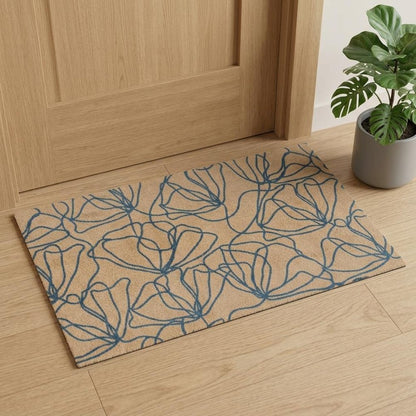 2' X 4' Beige And Blue Floral Washable Area Rug With UV Protection