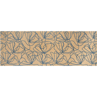 6' Beige and Blue Floral Washable Runner Rug With UV Protection