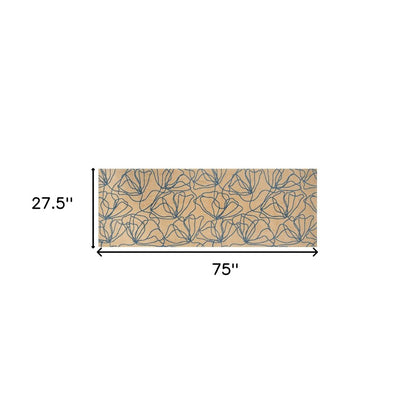 6' Beige And Blue Floral Washable Runner Rug With UV Protection