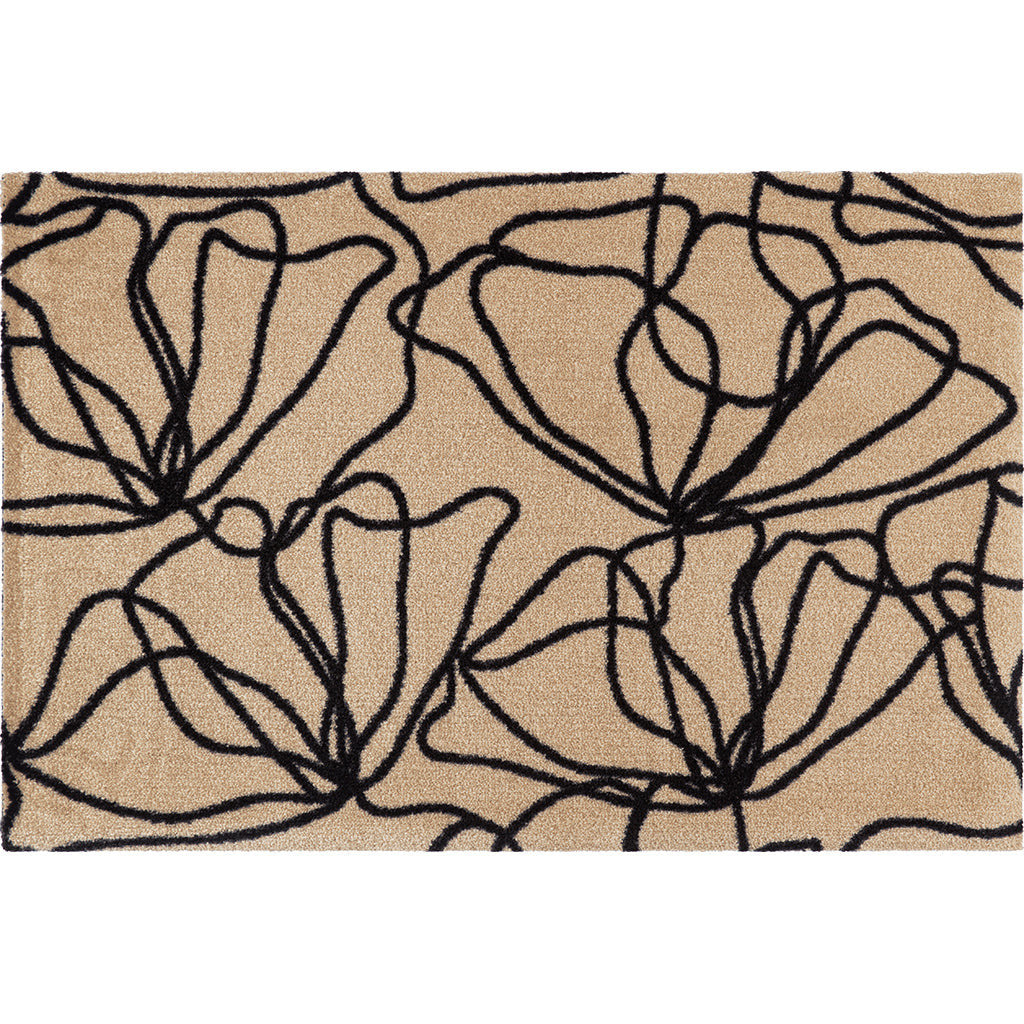 2' X 3' Beige and Black Floral Washable Area Rug With UV Protection